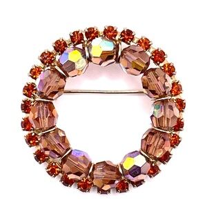 Vintage Rhinestone Circle Wreath Pin Brooch